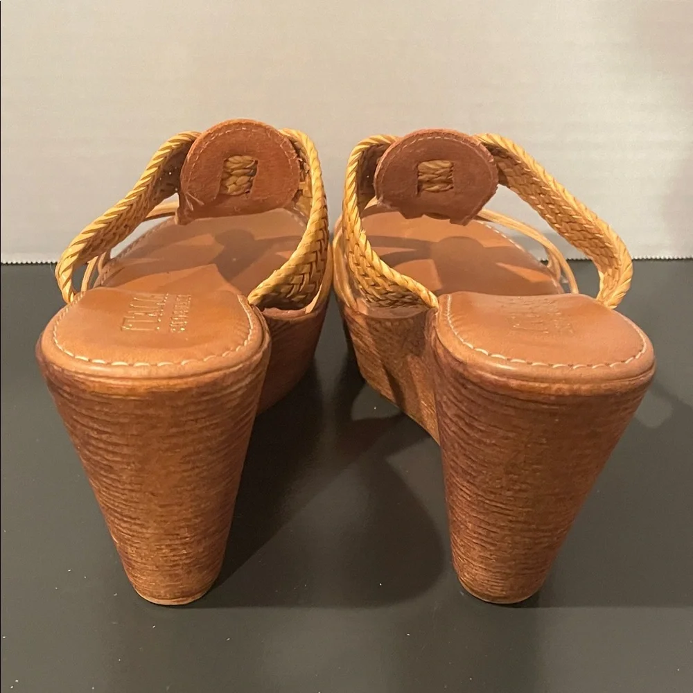 Italian Shoemakers Natural and Tan Wedge Sandals. Size 6 1/2 - Picture 3 of 9